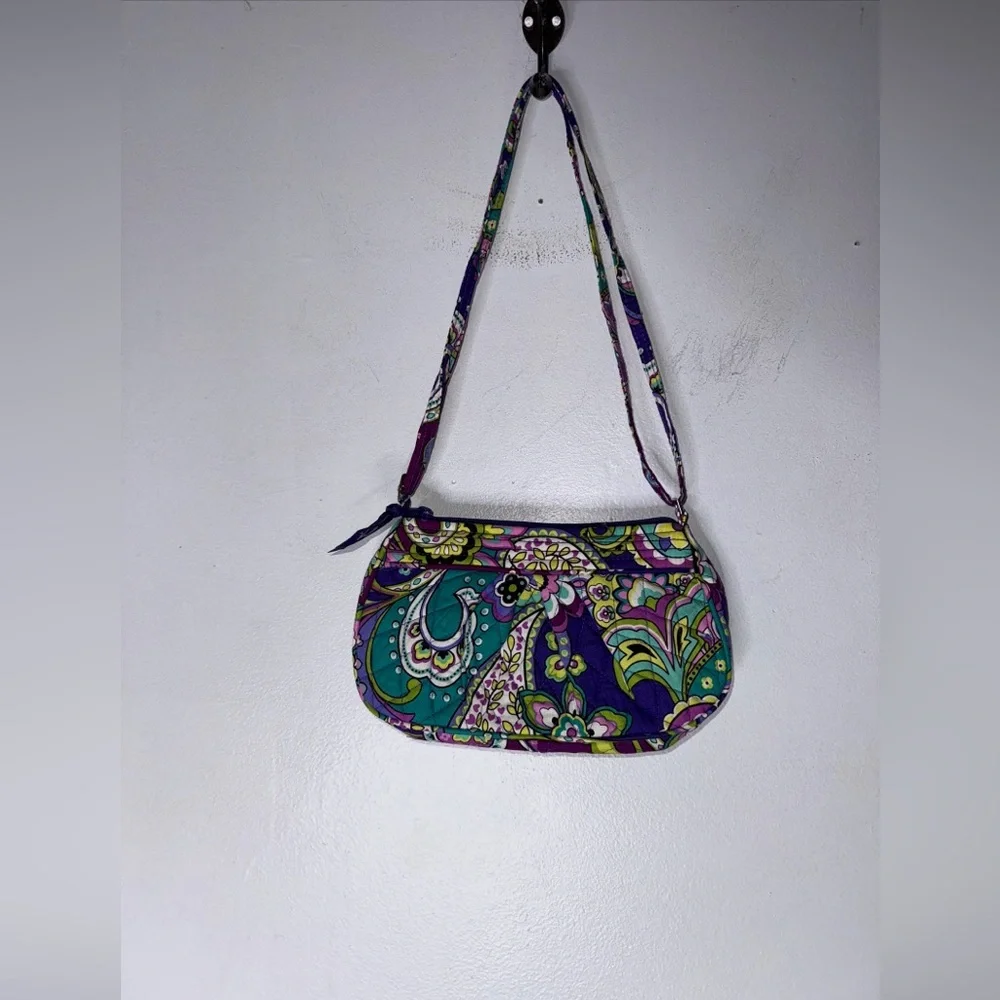 Vera Bradley Frankie Shoulder Bag Purse, Green Purple Paisley Floral Flowers‎ CP